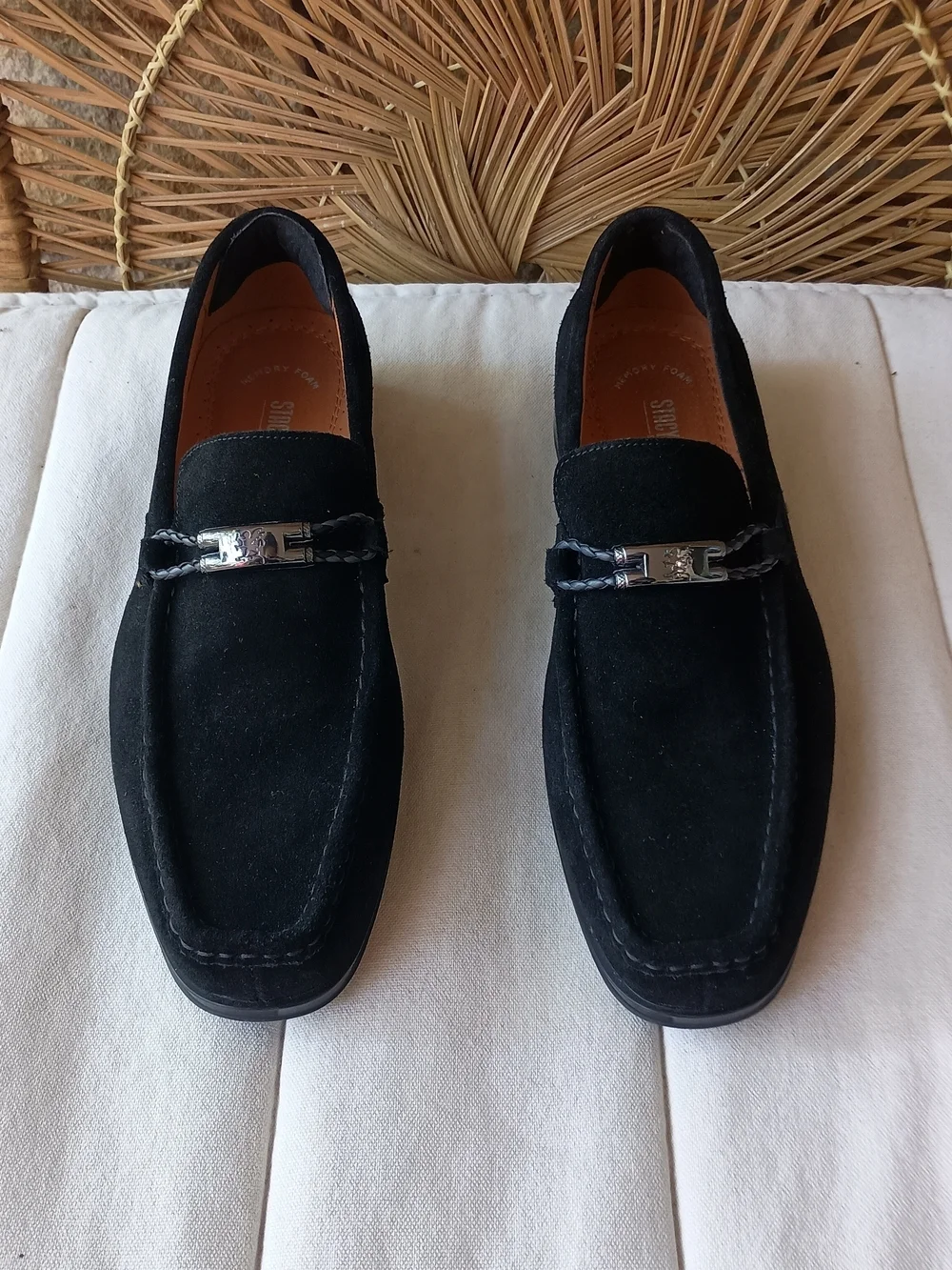 Stacy Adams Men's Black Suede Slip-On Loafers with Silver Bit Hardware_9